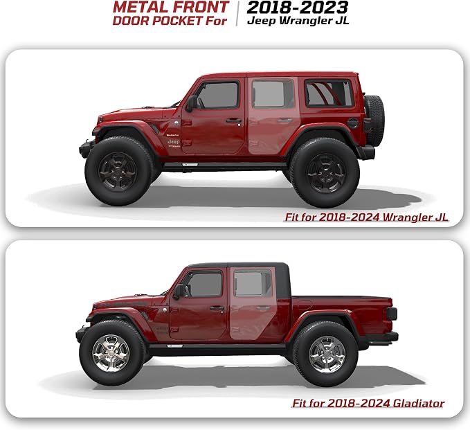 Metal Rear Door Pocket Storage Box Compatible with Jeep Wrangler JL JLU 4XE(2018-2026) & Gladiator JT(2020-2026), Door Side Insert Organizer Box Replaces The Weak Saggy Net -2PCS