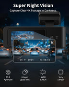 4K Dash Cam Front and Rear, Front 4K Rear 1080P Dual Dash Camera for Cars, Mini Dashcam with 64GB Card, APP Control, Night Vision, G-Sensor, Loop Recording, Parking Mode