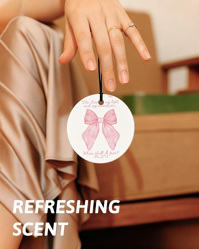 Pink Christian Car Air Freshener 4 Pcs, Inspirational Bible Verse Religious Hanging Air Freshener for Cars Closet Drawer Books, Christian Girly Car Accessories Mirror Decor for Women