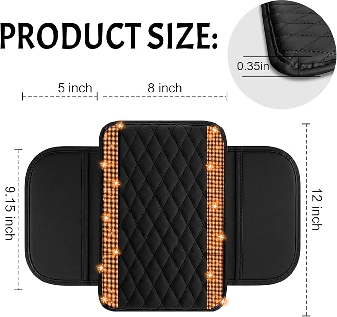 Bling Car Center Console Cover, Leather Car Arm Rest Cover Cushion with 2 Storage Bags, Universal Auto Armrest Protector Storage Box, Bling Accessories Interior for Most Vehicles (Orange)