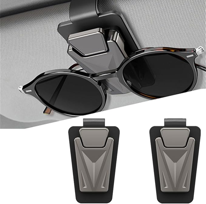 Sunglasses Holder for Car, Sun Visor Organizer Glasses Holder Clip | 2 Pack Metal One-Handed-Operation Sunglasses Holder for Car, Visor Glasses Case, Universal Car Eyeglass Storage Accessories