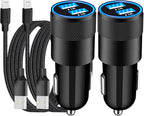 [Apple MFi Certified] iPhone Fast Car Charger, 2Pack 4.8A Dual USB Car Power Cigarette Lighter USB Car Carplay Charger with Lightning Braided Cable for iPhone 14 13 12 11 Pro XS XR X 8 iPad