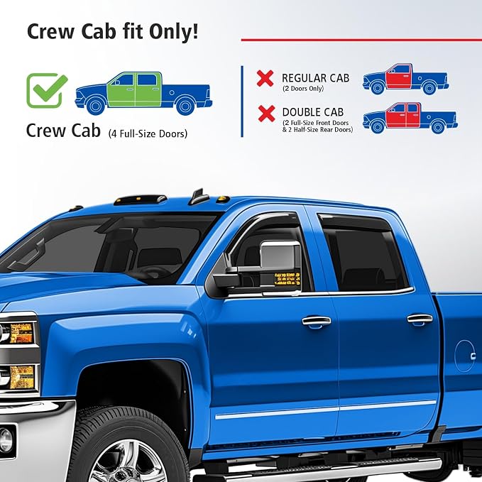 Goodyear Shatterproof Window Deflectors for GMC Sierra 2500HD/3500HD 2015-2019 Crew Cab, Tape-on Rain Guards, Window Visors, Vent Deflector, Vent Visor, Truck Accessories, 4pcs-GY007720