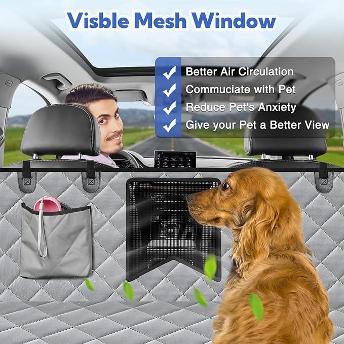 Dog Car Seat Cover XL, Heavy Duty Dog Seat Cover for Back Seat, 100% Waterproof Nonslip Hammock for Car with Side Flap, Scratch Proof Pet Back Seat Covers