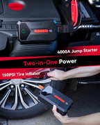Andeman 4000A Jump Starter with 150PSI Air Compressor, Car Jump Box with Type-C Quick Charge, All in One 12V Lithium Battery Car Jumper for 8.5L Gas/7L Diesel Engine, Ep-177