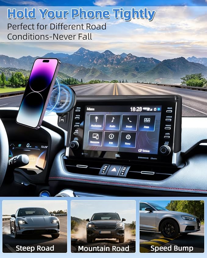 PZK Car Phone Holder for Toyota RAV4 2019-2025 Accessories 7/8-Inch Screen | Hybrid LE/XLE/ Premium Magnetic Phone Mount Compatible with Magsafe 360° Rotation Not Affect Vent (Not fit 9/10.5 inch)