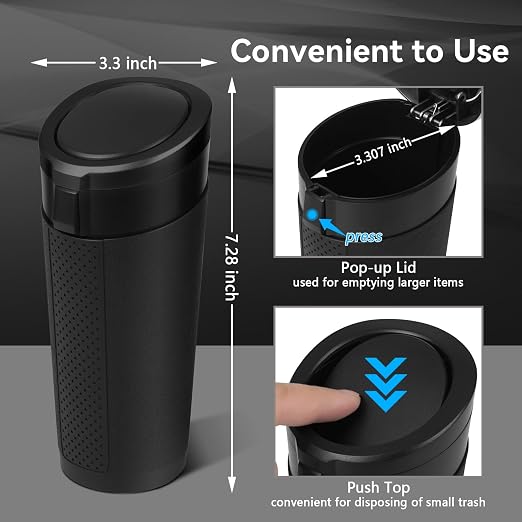 Car Trash Can Bin with Lid - Mini Car Garbage Can Cup Holder-Black Small Leakproof Vehicle Trash Garbage Can Bin-Automotive Car Organizers and Storage for Back Seat SUV Truck Accessories