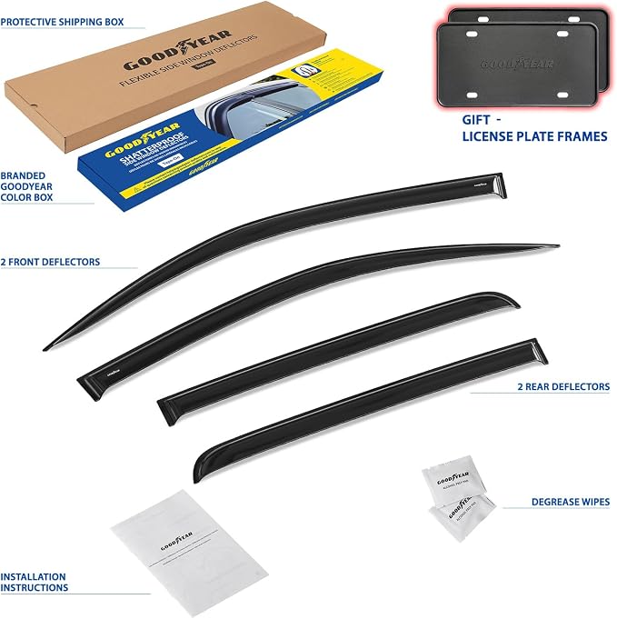 Goodyear Shatterproof Window Deflectors for GMC Canyon 2023-2026 Crew Cab, Tape-on Rain Guards, Window Visors, Vent Deflector Visor, Car Accessories, 4 pcs. - GY008883