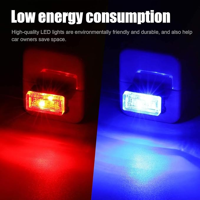 4 PCS USB LED Car Interior Atmosphere Lamp, Portable Mini LED Night Light, Plug-in USB Interface Trunk Ambient Lighting Kit, Universal Interior Accessorie (Red, Blue)