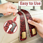Car Hooks for Headrest: 2Pack Car Seat Back Storage Headrest Hook - Premium Leather Double Metal Hook - Purse Hook For Car Headrest - Car Headrest Hooks for Purses, Handbags, Bags -Red Leopard