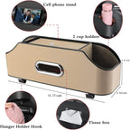 Car Back Seat Organizer with 2 Drink Cup Holder - Tissue Box and Storage Box Hook - Multi-functional Storage - Great for Kids and Travel (Beige)