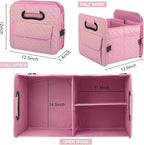 Car Trunk Organizer for SUV, Car Storage Organizer Collapsible Multi Compartment Container Box, Adjustable Car Accessories for Women/Men, Large Pink