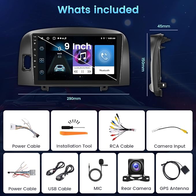 2+64GB Android 15 Car Radio for Hyundai Sonata 2004-2008 Wireless Carplay Android Auto, 9" Touch Screen Car Stereo GPS Navi, WiFi, Bluetooth, Backup Camera, FM RDS Radio, EQ DSP, SWC
