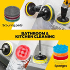 22Pack Drill Brush Attachments Set, Scrub Pads & Sponge, Buffing Pads, Power Scrubber Brush, Car Polishing Pad Kit,Wax Applicator Pad,Car Cleaning Kit，Cleaning Supplies，Masonry Brushes,Black