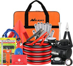 Car Emergency Kit with Jumper Cable, First Aid Kit Safety Assistance Tools for Travel Camping Outdoor Cars Truck SUV RV, Roadside Essentials with Flash Light
