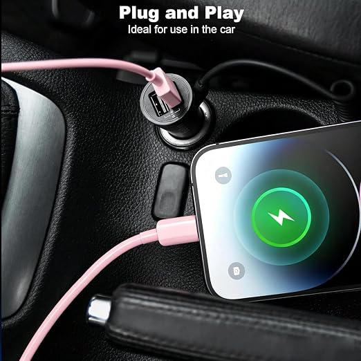 1.5FT Cute Pink iPhone 17/17E Car Carplay Cable for iPhone 17/16/15, 15/16/17 Pro Max 15 16 Plus Cord, Long USB A to USB C Cable for iPad 10th Gen iPad Pro, Air 5th 4th Mini 6th Replacement Cord