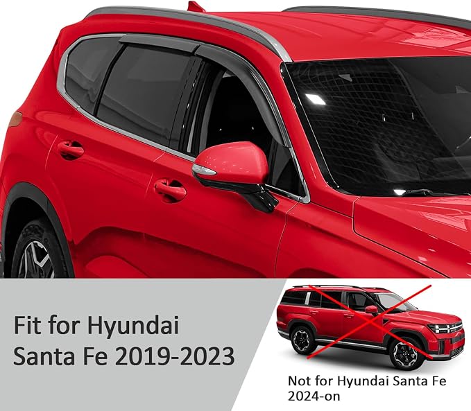 Voron Glass Tape-on Extra Durable Rain Guards for Hyundai Santa Fe 2019-2023, Window Deflectors, Vent Window Visors, 4 Pieces - 100943