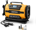 Tire Inflator Portable Air Compressor, 150PSI 12V DC/110V AC Air Pump with Dual Metal Motors & LED Light, Two Modes for Car Tires, Bikes, Air Mattresses & Home Use, Compact Design, Yellow