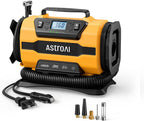 Tire Inflator Portable Air Compressor, 150PSI 12V DC/110V AC Air Pump with Dual Metal Motors & LED Light, Two Modes for Car Tires, Bikes, Air Mattresses & Home Use, Compact Design, Yellow