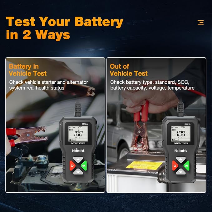 Car Battery Tester 6V 12V 24V Accurate Digital Auto Analyzer 100-2000 CCA Voltage SOH SOC Internal Resistance Test for Cars Trucks SUV ATV Boats Motorcycles Vehicle