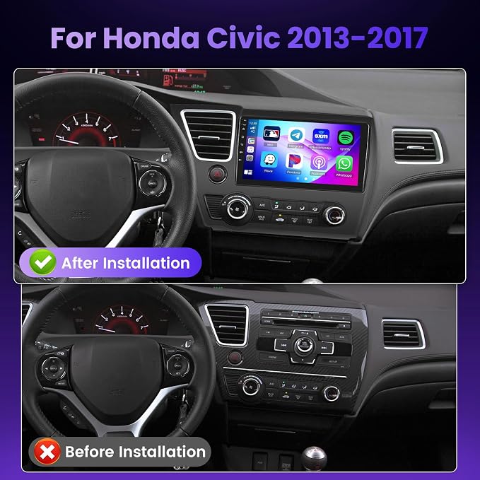 5G Wifi 8-core 4G+64G Car Stereo for Honda Civic 2013-2017 with 9-Inch 1280P QLED Touchscreen Wireless Carplay Android Auto OTA, Bluetooth 5.1 Car Radio DSP/Hi-Res Audio WIFI SWC GPS AHD Backup Camera