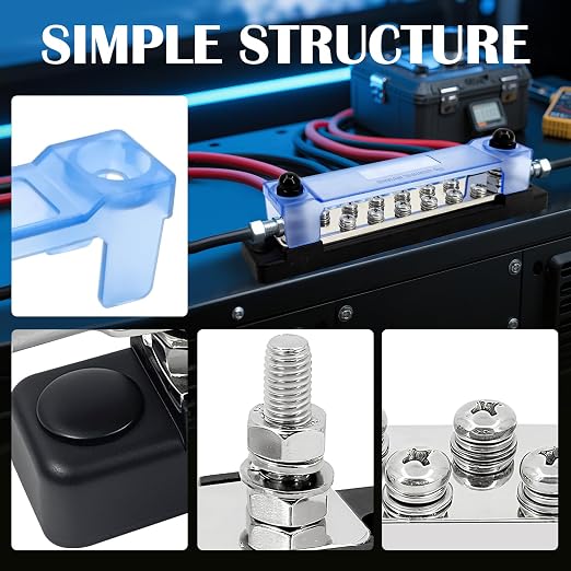 250 Amp Power Distribution Block 12V Marine Positive and Negative Buss Bar 48v Battery Terminal Block Dc Ground Bus Bar for Boat Automotive Busbar Kit - 2 x M8 Post, 12 x M5 Screws