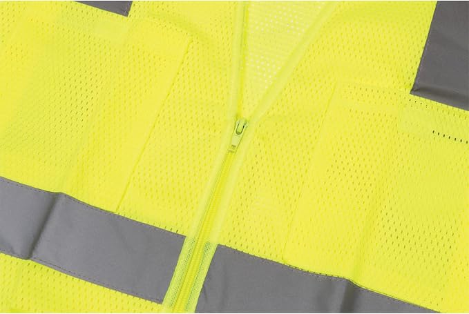 W1580 High-Visibility Reflective Safety Vest, Chest Pockets, Zip Closure, Neon Yellow