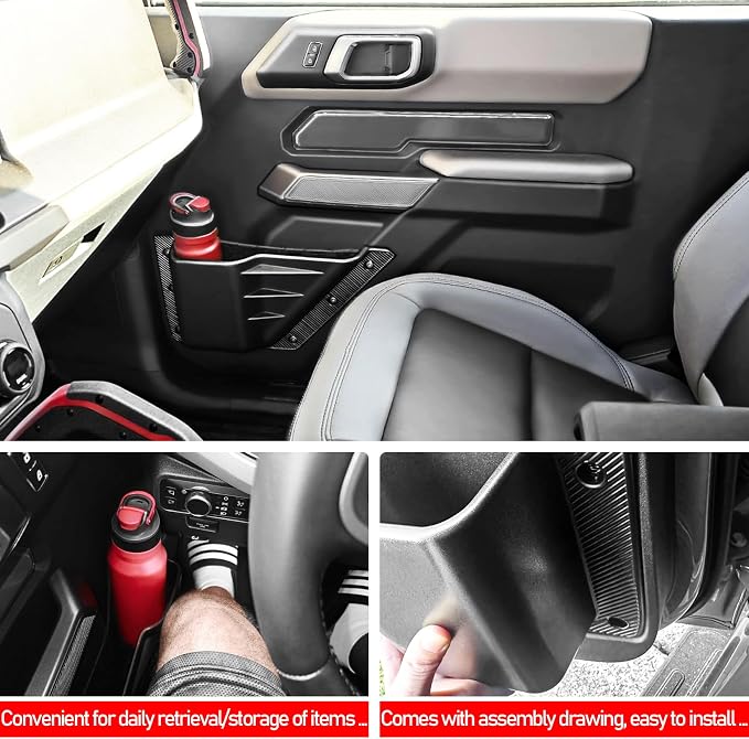 4PCS Front and Rear Door Storage Pockets Compatible for Ford Bronco Accessories 2025,Side Cup Holder Fit Bronco 4-Door 2021 2022 2023 2024,Interior Organizer Box Accessories,4PCS Black