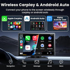Wireless Apple CarPlay Screen for Car, 9" Portable Carplay & Android Auto Touchscreen Stereo with 4K Dash Cam 64GB SD, Car Radio with App Control, Bluetooth 1080P Backup Camera, GPS, Voice Control, FM