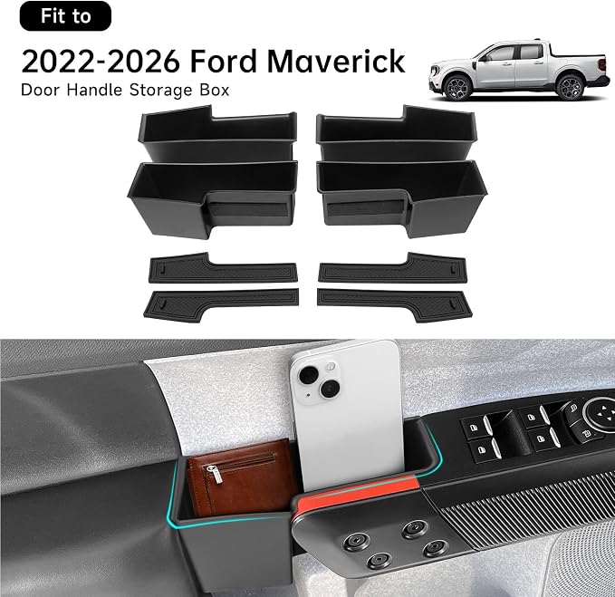 4pcs Door Handle Organizer for Ford Maverick 2022 2023 2024 2025 2026 Accessories Front and Rear Door Side Storage Box Insert Grab Handle Pocket ABS Plastic