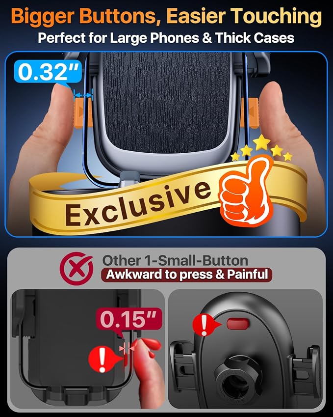 【2026 BEST & Military-Grade】Car Phone Holder Mount,【360° Rotatable Suction & 100+LBS Safest Strongest & Patent Certs】Dashboard Windshield Vent Truck Stand for iPhone 17 16 Pro Max Samsung, Matt Black