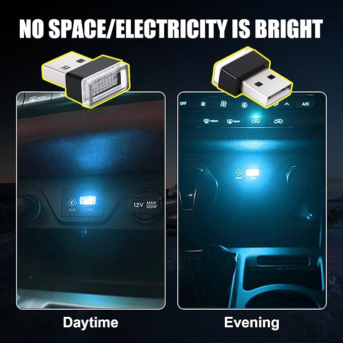 4 PCS USB LED Car Interior Atmosphere Lamp, Portable Mini LED Night Light, Plug-in USB Interface Trunk Ambient Lighting Kit, Universal Car Interior Accessories (Ice Blue)