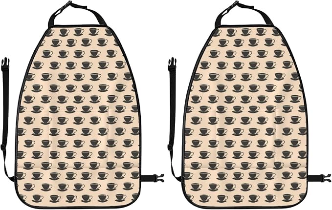 Coffee Cup (1) For Car Seat Back Protector 2 Pack, Kick Mats For Kids And Pets, Backseat Seat Protector Cover For Car, Suv, Truck & Van