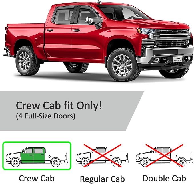 Voron Glass in-Channel Extra Durable Rain Guards for Trucks Chevrolet (Chevy) Silverado/GMC Sierra 1500 2019-2026 Crew Cab, Window Deflectors, Vent Window Visors, 4 Pieces - 200420