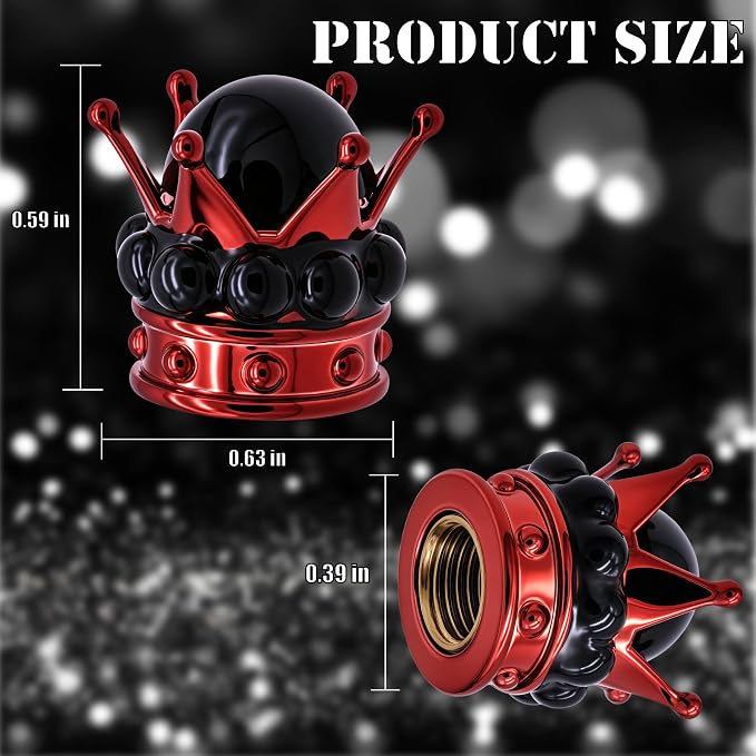 4PCS Crown Bling Tire Stem Valve Caps, Crystal Diamond Tire Air Cap Set Universal Copper Core Stem Covers for Cars, SUV, Trucks, Bikes, Motorcycles, Bicycles (Red & Black)