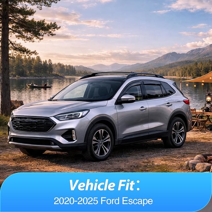 Window Rain Guards for Ford Escape 2020 2021 2022 2023 2024 2025 2026 (Not for Active), Tape-On Window Visors Outside Mount Vent Visors Window Deflectors Smoke Tint, 4PCS
