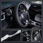 D Shaped Steering Wheel Cover for 14.5-15 inch Flat Bottom Wheels, Breathable Perforated Microfiber Leather, Anti-Slip Grip, Universal Fit for Cars & SUVs, Black