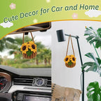 Crochet Hanging Plant for Car,Car Decorations Interior,Plant Aesthetic Car Accessories for Women Interior Cute,Car Ornaments Charms for Rear View Mirror,Boho Car Decoration Gifts