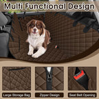 Waterproof Dog Car Seat Cover for Back Seat, Pet Hammock- L, Coffee/Black | Durable waterproof hammock with nonslip design & storage pockets. Protects seats from scratches, fits cars, SUVs & trucks.
