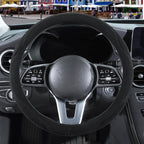 Black Suede Steering Wheel Cover Large for Model X Model S Ford F150 F250 F350, Breathable Non-Slip Sweat-Proof Wear-Resistant, Warm in Winter and Cool in Summer, 15.5 inch to 16 inch
