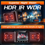 T1-pro Dash Cam Front and Rear Inside 3 Channel 1080P, Adjustable Lens Dash Camera for Cars with 8 IR Lamps Night Vision, Three Ways Triple Car Camera, Loop Recording, G-Sensor, Parking Monitor