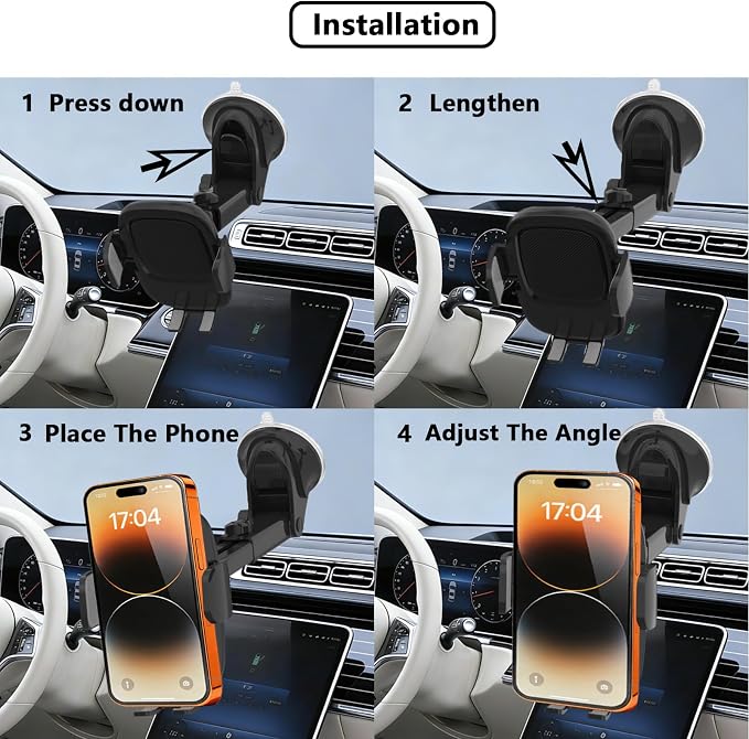 Car Phone Holder, [Ultra Strong Suction Cup] 360°Adjustable Phone Mount for Universal Car Windshield Compatible with iPhone 17 Pro Max and More Smartphones (24PCS)