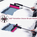 39in Car Snow Brush Ice Scraper 360° Rotating, Magenta Pink