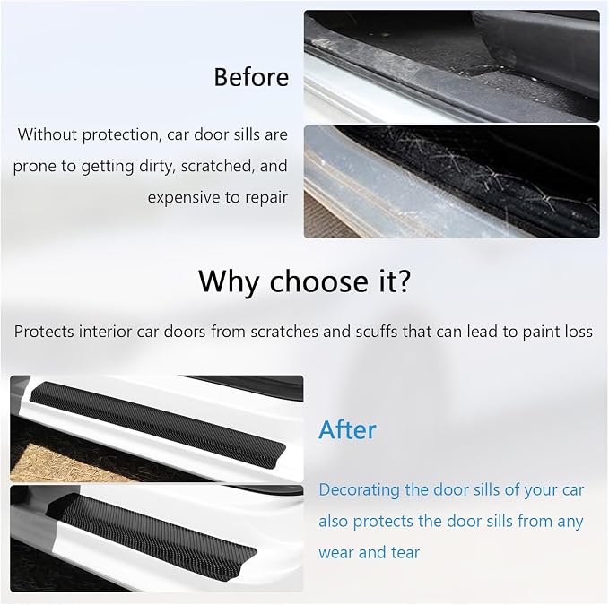 4 PCS Car Door Sill Protector, 3D Carbon Fiber Auto Door Entry Edge Guard Protection Trim, Anti-Scratch Threshold Cover Strips, Sill Protection Sticker for Car SUV Truck (Black)