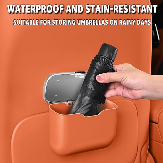 Car Trash Can, Waterproof Multi‑Functional Auto Trash Bin for Door/Console/Seat Back, Universal Vehicle Garbage Can for Car/Truck/SUV Drivers (Orange)