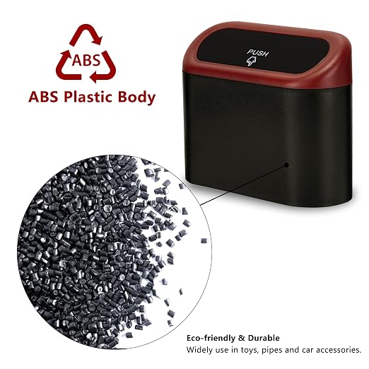 Mini Car Trash Can with Lid, Small Car Garbage Can, Cute Leakproof ABS Car Trash Bin, Car Accessories for Interior, Garbage Bin for Car, Home, Office with 120pcs Trash Bags Black/Red