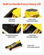 3 Ton Low Profile Floor Jack | Heavy-Duty Racing, Dual Pistons Quick Lift Pump, Lifting Range 3.35"-19.69"