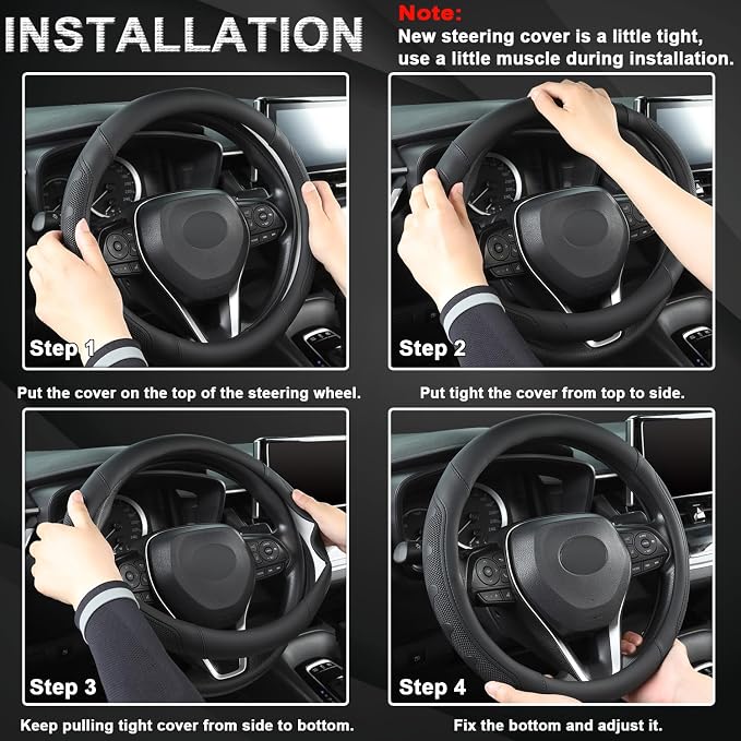 Microfiber Leather Steering Wheel Cover for Honda Accord,Civic,CR-V,HR-V,Pilot(Black-Standard Size)