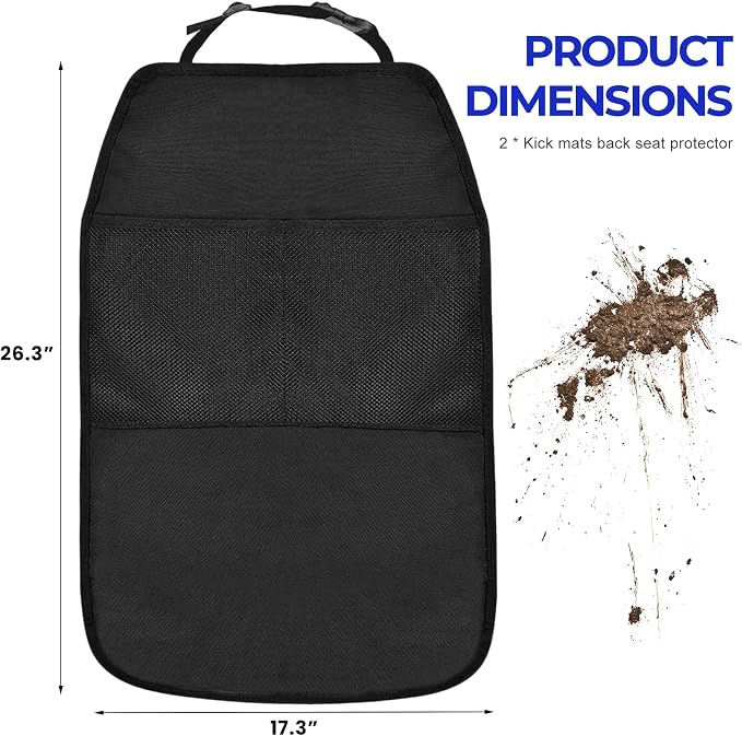 2 PCS Kick Mat Back Seat Protector, Anti-Mud Auto Seat Back Protective Cover with 2 Storage Pockets, Waterproof Backseat Kick Mats for Cars Trucks SUVs, Car Accessories