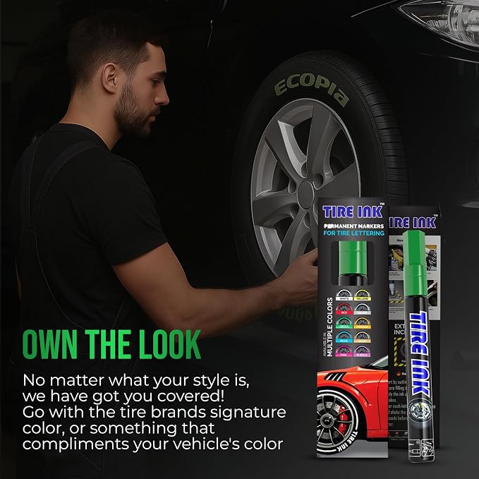 Green Color Tire Paint Pen - Waterproof Permanent Paint Pens for Car Wheels Lettering | Car Wash Safe and Durable | Made in Japan